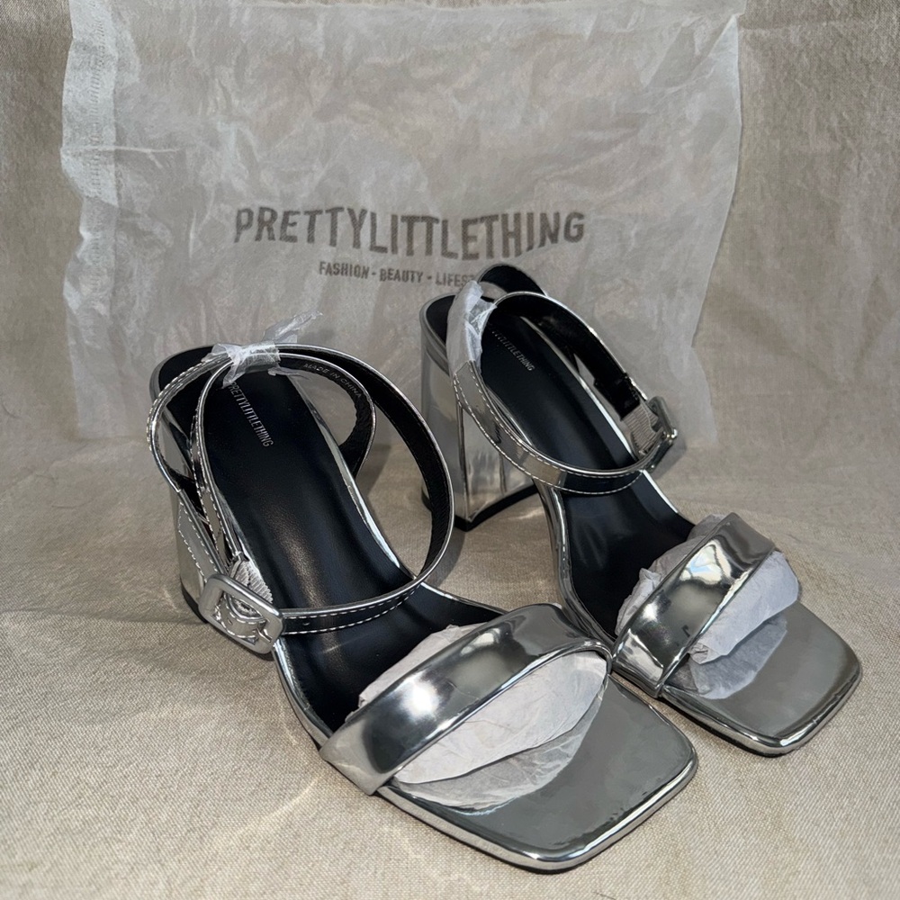 PrettyLittleThing Metallic Silver Heels